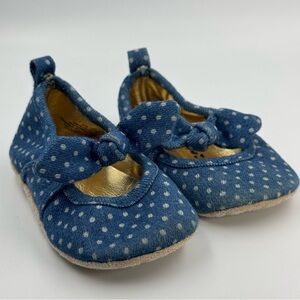 Old Navy Blue Jean and Polka Dot Slip On Baby Shoes With Bows Size 6-12 Months